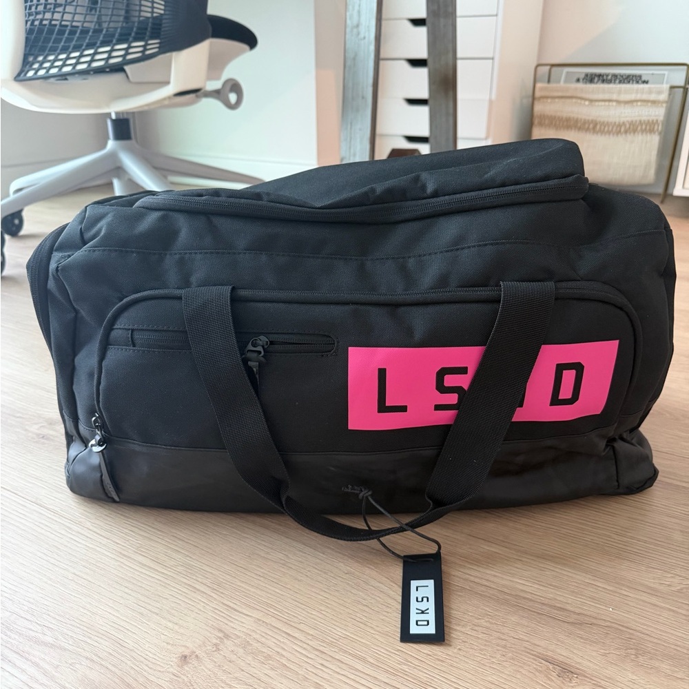LSKD Women's Black Duffel Bag with Pink Accents NWT